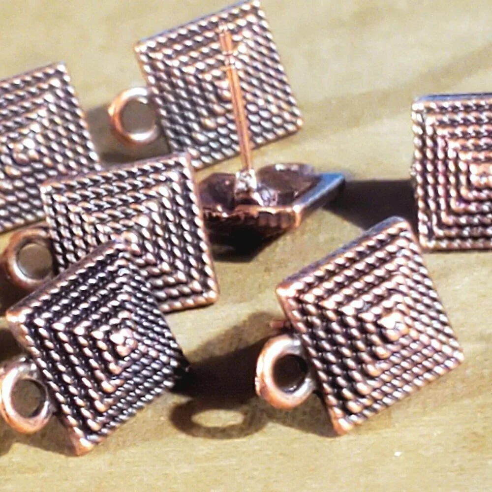 Avant Garde Antique Copper Egyptian Pyramid Dotted Earring Post Findings 10 pcs